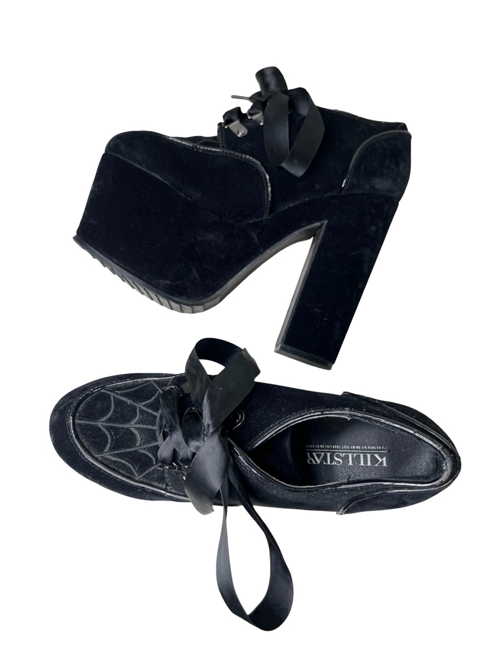 Killstar Just Buried Web Gothic Witchy Ribbon Laces Velvet Platform Heels Sz 8